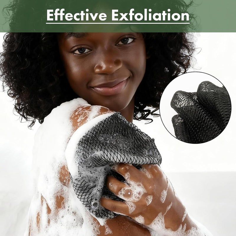 Bathway African Net Sponge Authentic with Handles (Set of 2), African Exfoliating Net Sponge, Exfoliating Body Scrubber Bath Sponge - Bathing Accessories with Storage Bag (Blue & Black) - Image 3